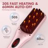 2 in 1 Ionic Hair Straightener Brush with Heat Resistant Glove, 30 Seconds Fast Heating, and 60 Minutes Auto-off, 16 Temperature Setting, HC009 Golden