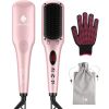 2 in 1 Ionic Hair Straightener Brush with Heat Resistant Glove, 30 Seconds Fast Heating, and 60 Minutes Auto-off, 16 Temperature Setting, HC009 Golden