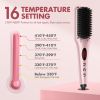 2 in 1 Ionic Hair Straightener Brush with Heat Resistant Glove, 30 Seconds Fast Heating, and 60 Minutes Auto-off, 16 Temperature Setting, HC009 Golden