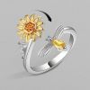 Adjustable Sunflower Rotating Ring With Zicron Simple Versatile Popular Anxiety Relief Ring